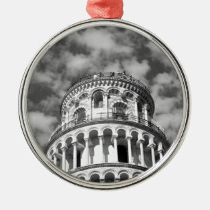 Ornement Rond Argenté Tour blanche noire de Pise Italie
