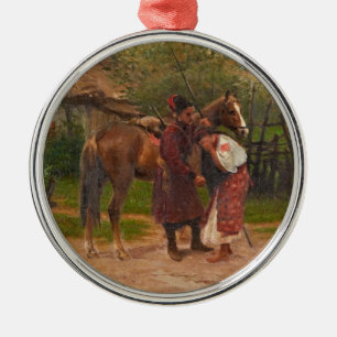 Ornement Rond Argenté Ukrainien Kozak avec la fille pleurante
