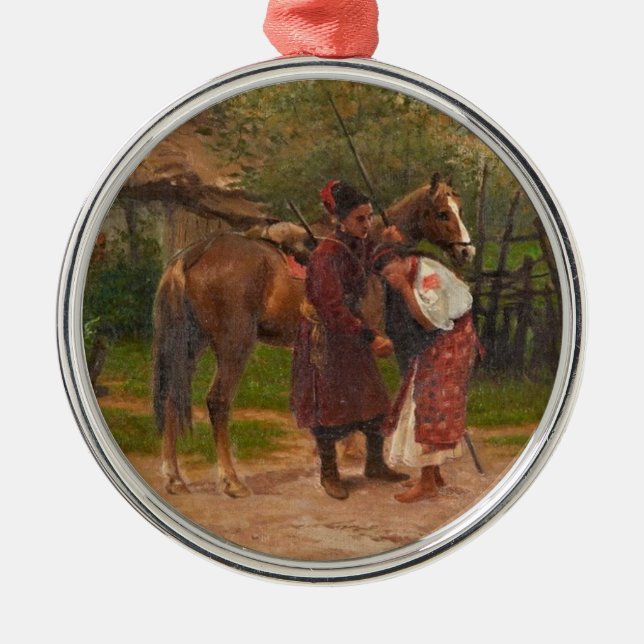 Ornement Rond Argenté Ukrainien Kozak avec la fille pleurante (Devant)