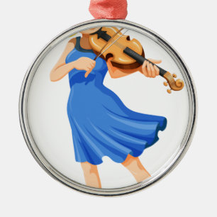 Ornement Rond Argenté Une jolie fille jouant le violon