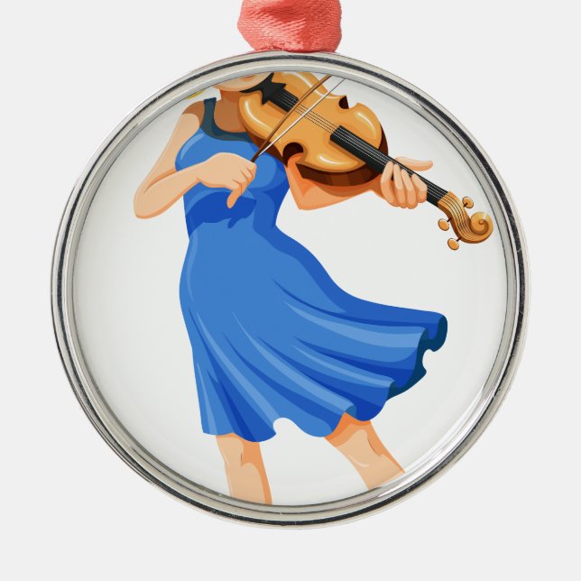 Ornement Rond Argenté Une jolie fille jouant le violon (Devant)