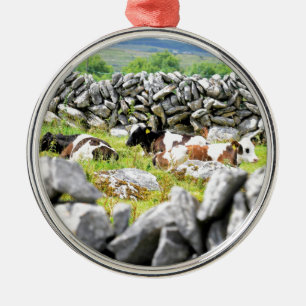 Ornement Rond Argenté Vaches Moo