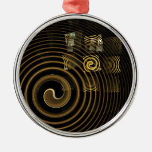 Ornement Rond Argenté Vagues dorées hypnotiques Art abstrait moderne