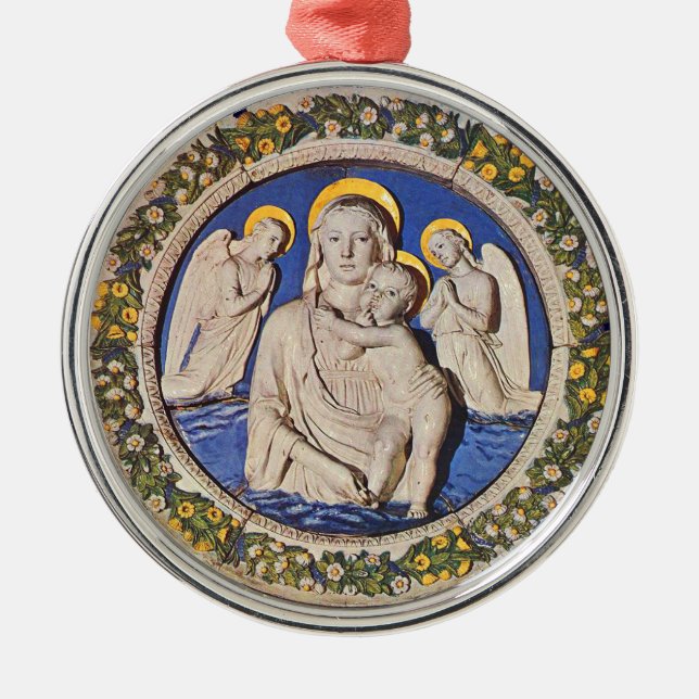 Ornement Rond Argenté VIERGE AVEC le saphir bleu rond d'ENFANT ET (Devant)