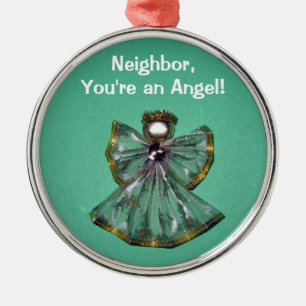Ornement Rond Argenté Voisin, tu es un ange !