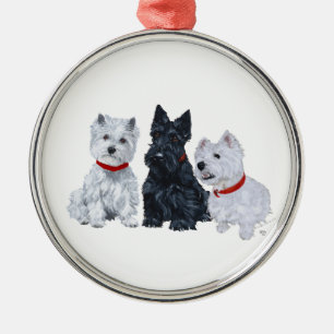Ornement Rond Argenté Westies et un Scottie ensemble