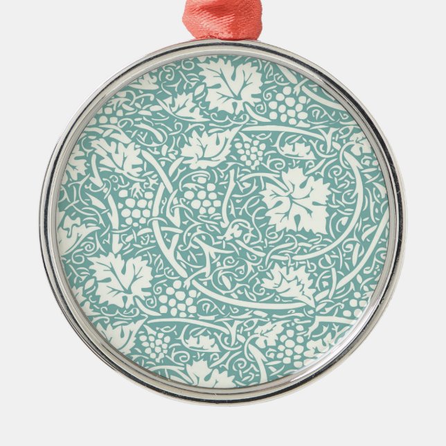 Ornement Rond Argenté William Morris Grape Motif Turquoise Turquoise (Devant)