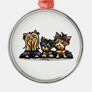 Ornement Rond Argenté Yorkie Trio