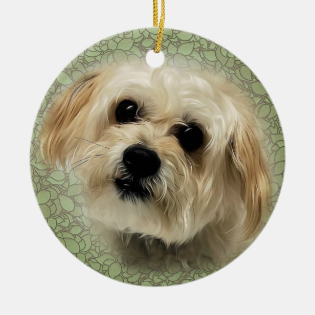 Ornement rond de Noël de chiot doux de Morkie (Devant)