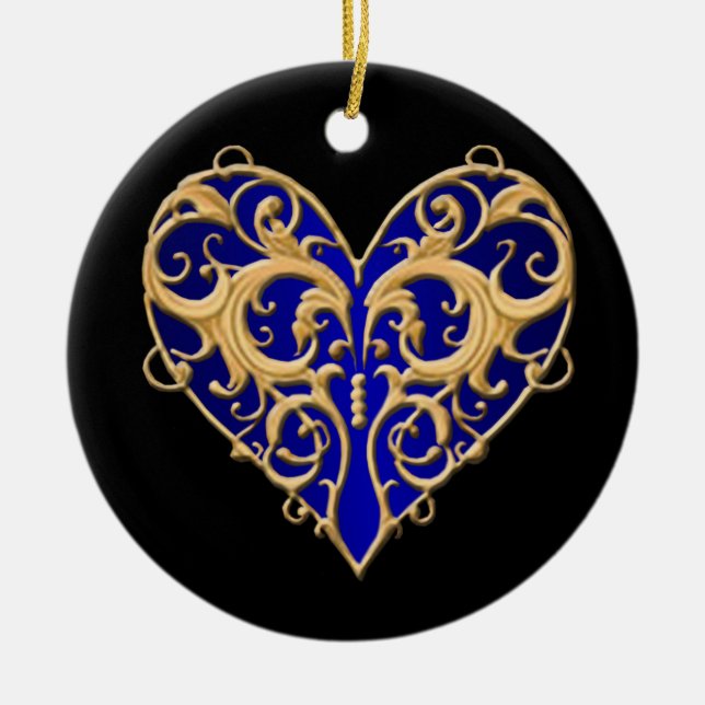 Ornement rond du coeur de Filigree bleu (Devant)