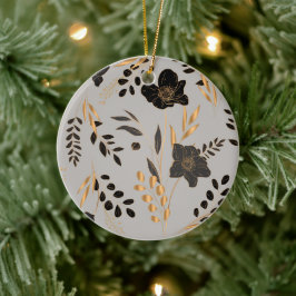 Ornement rond élégant avec motifs floraux noirs et