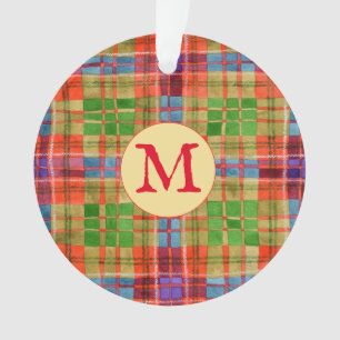 Ornement rond en acrylique avec initiale + tartan 