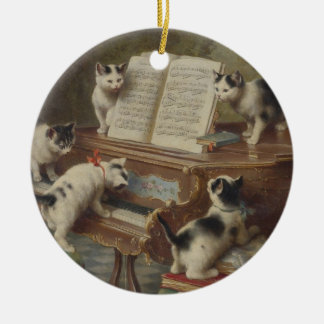ORNEMENT ROND EN CÉRAMIQUE 子猫とピアノ