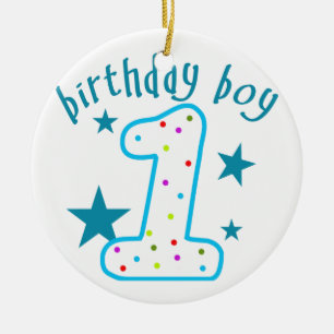 Ornement Rond En Céramique 1er anniversaire Baby Boy Stars