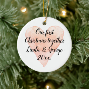 Ornement Rond En Céramique 1er Noël ensemble couple de Noël