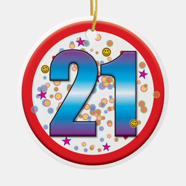 Ornement Rond En Céramique 21ème Anniversaire v2 (Devant)