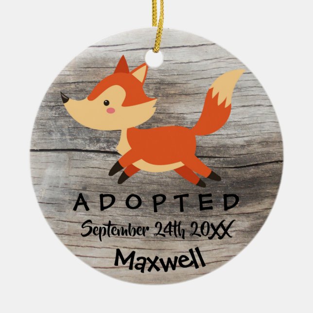 Ornement Rond En Céramique Adopté - Don Customisé d'adoption Fox (Devant)