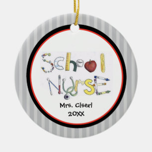 Ornement Rond En Céramique Adorable School Nurse Ornament