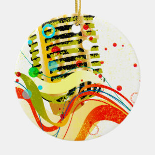 Ornement Rond En Céramique Affiche de microphone de jazz