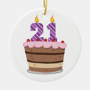 Ornement Rond En Céramique Âge 21 sur le gâteau d'anniversaire