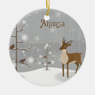 Ornement Rond En Céramique Ahimsa Holiday Reindeer