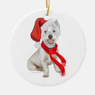 Ornement Rond En Céramique Aide du Père Noël Westie