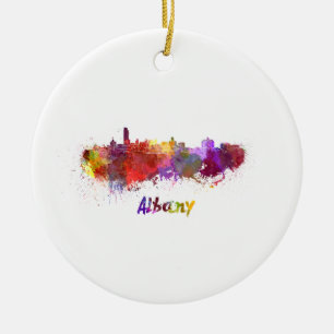 Ornement Rond En Céramique Albany skyline in watercolor