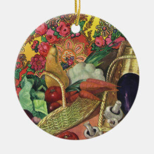 Ornement Rond En Céramique Alimentation Biologique, Légumes de jardin, Fleurs