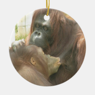 Ornement Rond En Céramique Allaiter d'orang-outan