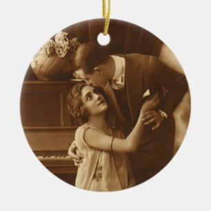 Ornement Rond En Céramique Amateurs de Vintage,  Amour Romantique Musique Rom