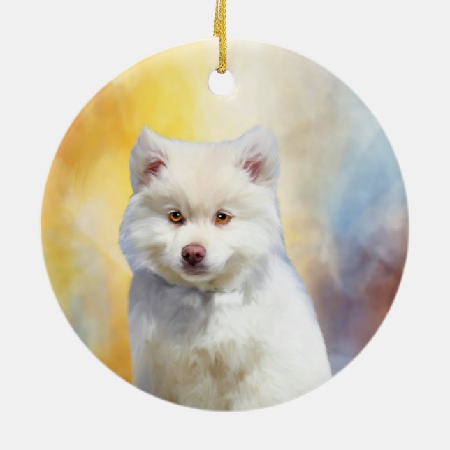 Ornement Rond En Céramique American Eskimo Dog Art Portrait (Dos)