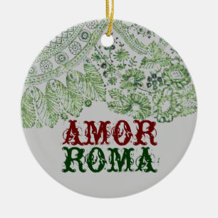 Ornement Rond En Céramique Amor Roma avec la dentelle verte