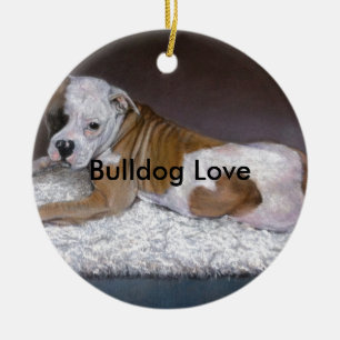 Ornement Rond En Céramique Amour de bouledogue. Peinture américaine de