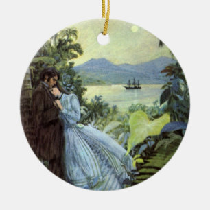 Ornement Rond En Céramique Amour vintage et Romance, Vue Tropicale romantique