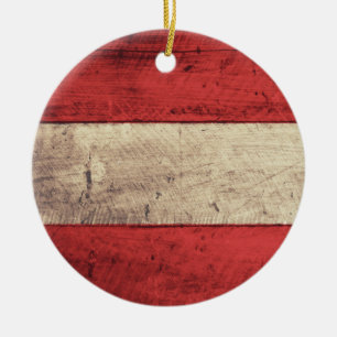 Ornement Rond En Céramique Ancien drapeau autrichien en bois