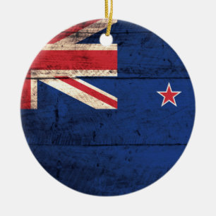 Ornement Rond En Céramique Ancien drapeau néo-zélandais en bois