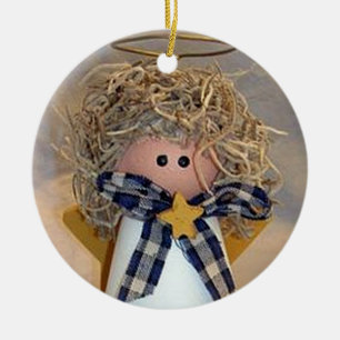 ORNEMENT ROND EN CÉRAMIQUE ANGE BÉBÉ SUÈDE CHRISTMAS