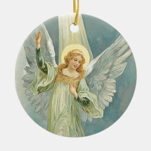 Ornement Rond En Céramique Ange de Noël (Devant)