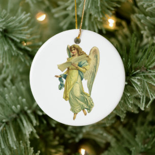 Ornement Rond En Céramique Ange de Noël victorien, Gloria in Excelsis Deo