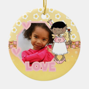 Ornement Rond En Céramique Angel Love Photo Keepsaké Ornament