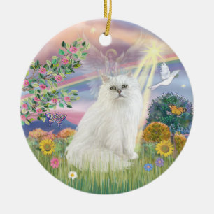 Ornement Rond En Céramique Angel nuage - Chat perse blanc