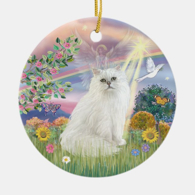 Ornement Rond En Céramique Angel nuageux - Chat perse blanc (Devant)