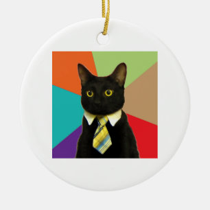 Ornement Rond En Céramique Animal Meme de conseil de chat d'affaires