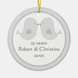 Ornement Rond En Céramique Anniversaire des Lovebirds du cadre photo