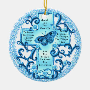 Ornement rond en céramique Aqua Serenity Cross