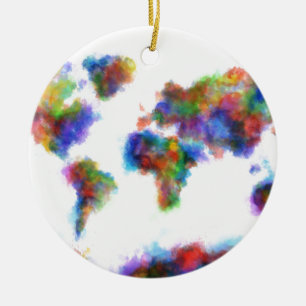 Ornement Rond En Céramique aquarelle 16 de carte du monde