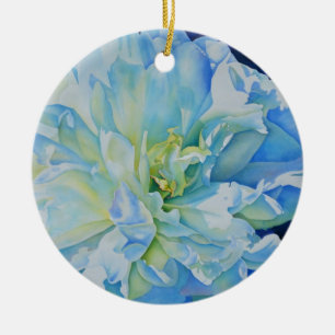Ornement Rond En Céramique Aquarelle florale sarcelle bleu élégant 