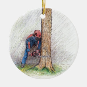 Ornement Rond En Céramique Arboriste Tree Surgeon