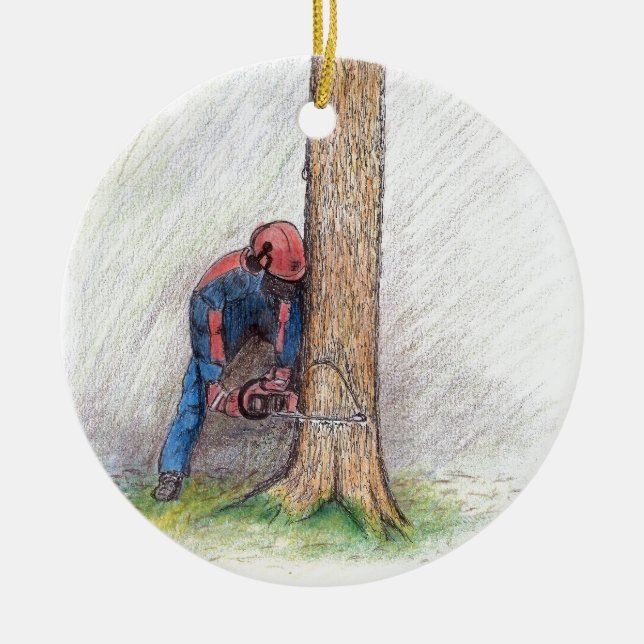 Ornement Rond En Céramique Arboriste Tree Surgeon (Devant)