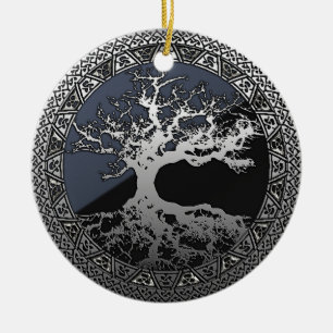 Ornement Rond En Céramique Arbre d'argent de la vie